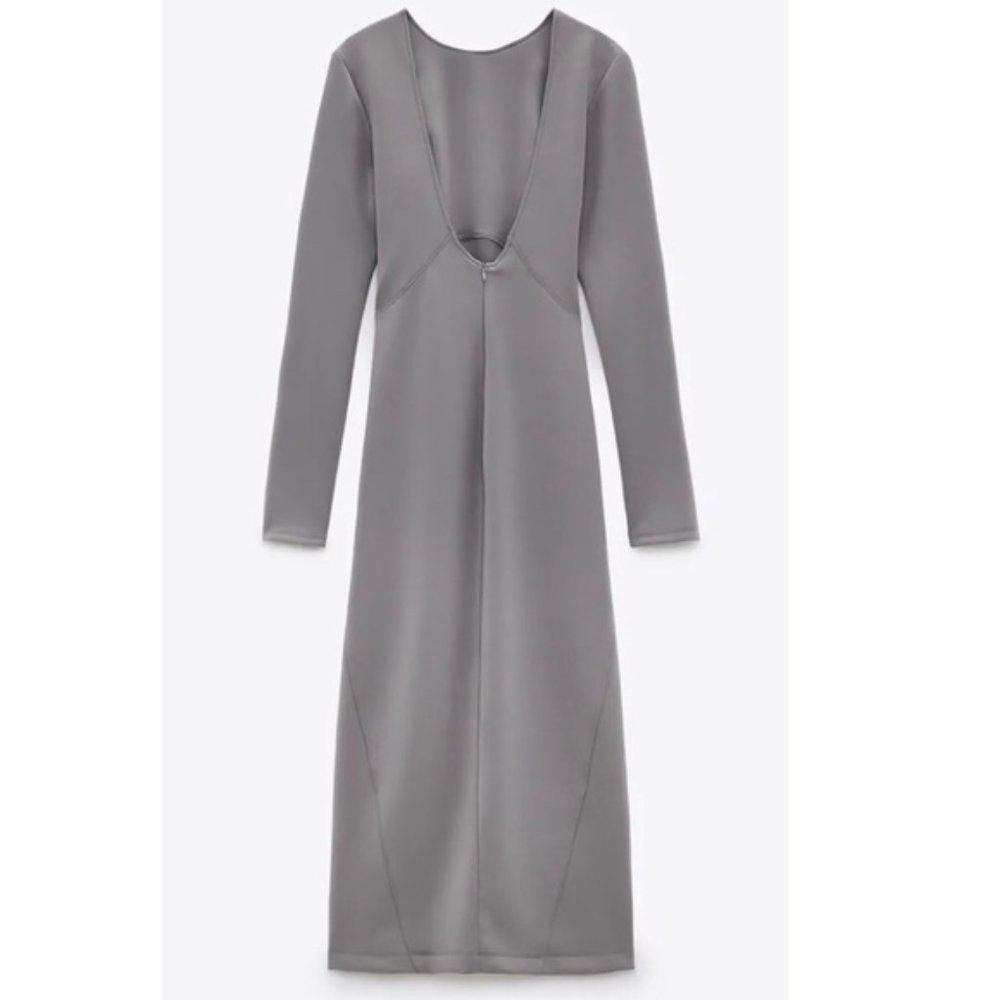 *NWT* Zara Mid-Gray Neoprene Effect Midi Dress